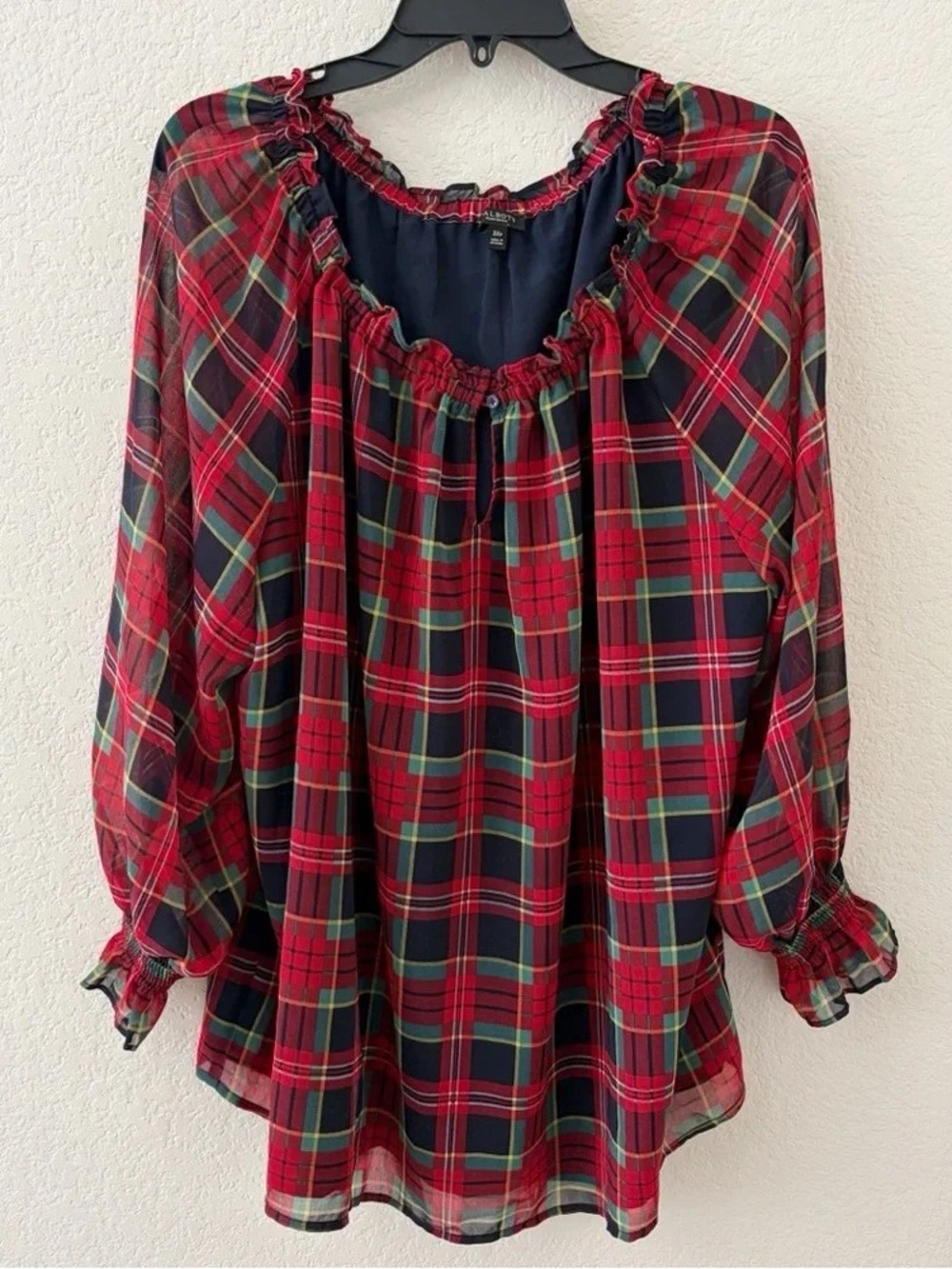 Talbots Red Plaid Peasant Blouse
